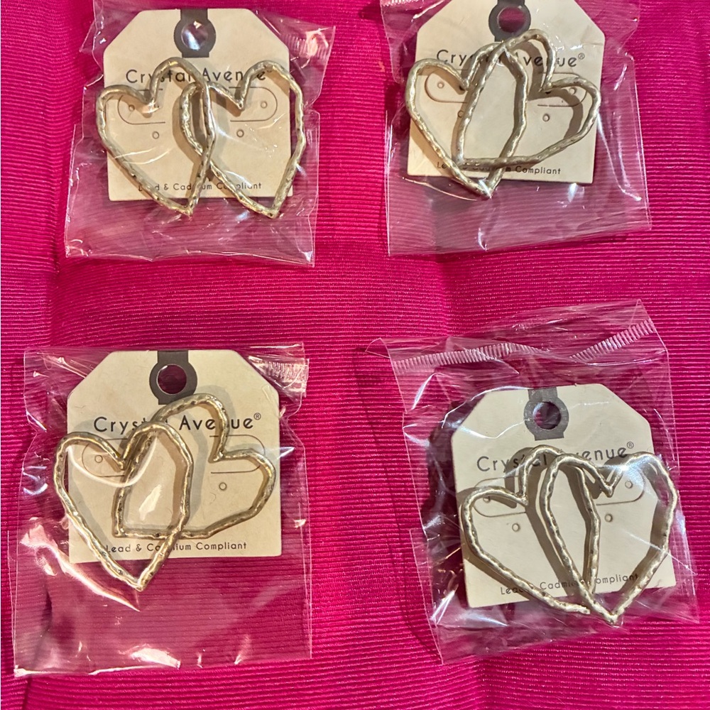 Crystal Avenue Gold Heart Earrings Set